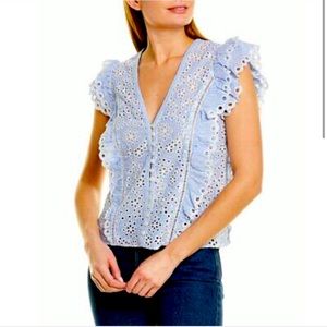 Veronica Beard Kash Top Blue White eyelet